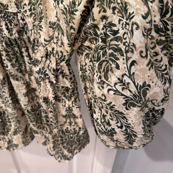 ENTRO Olive Green Babydoll Tunic Top Sz 2X Balloon‎ Sleeves Ruffle Western Boho - Picture 3 of 7